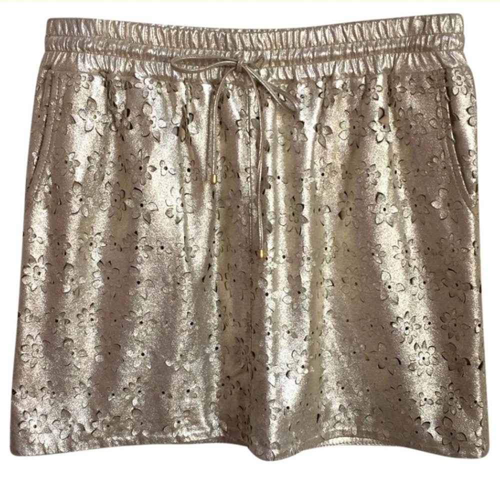 Anthropologie Gold Metallic Floral Leather Skirt